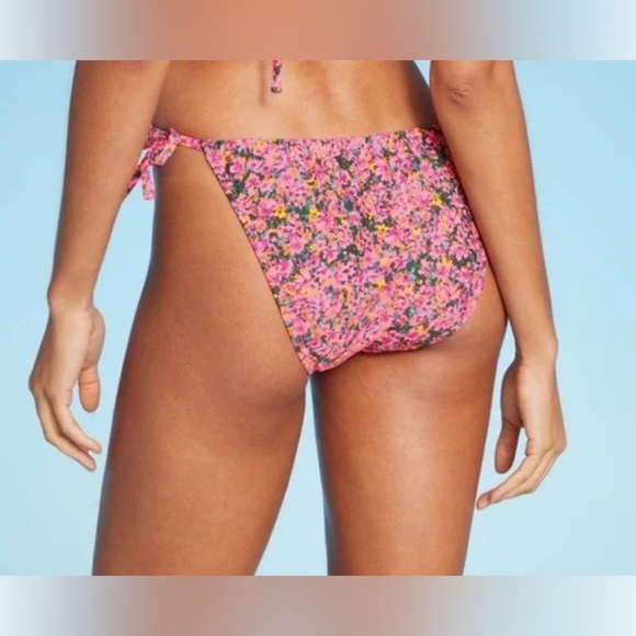 🆕 Wild Fable Women's Side-Tie Cheeky Bikini Bottom only-Pink Floral Print XS🆕 - Picture 2 of 11